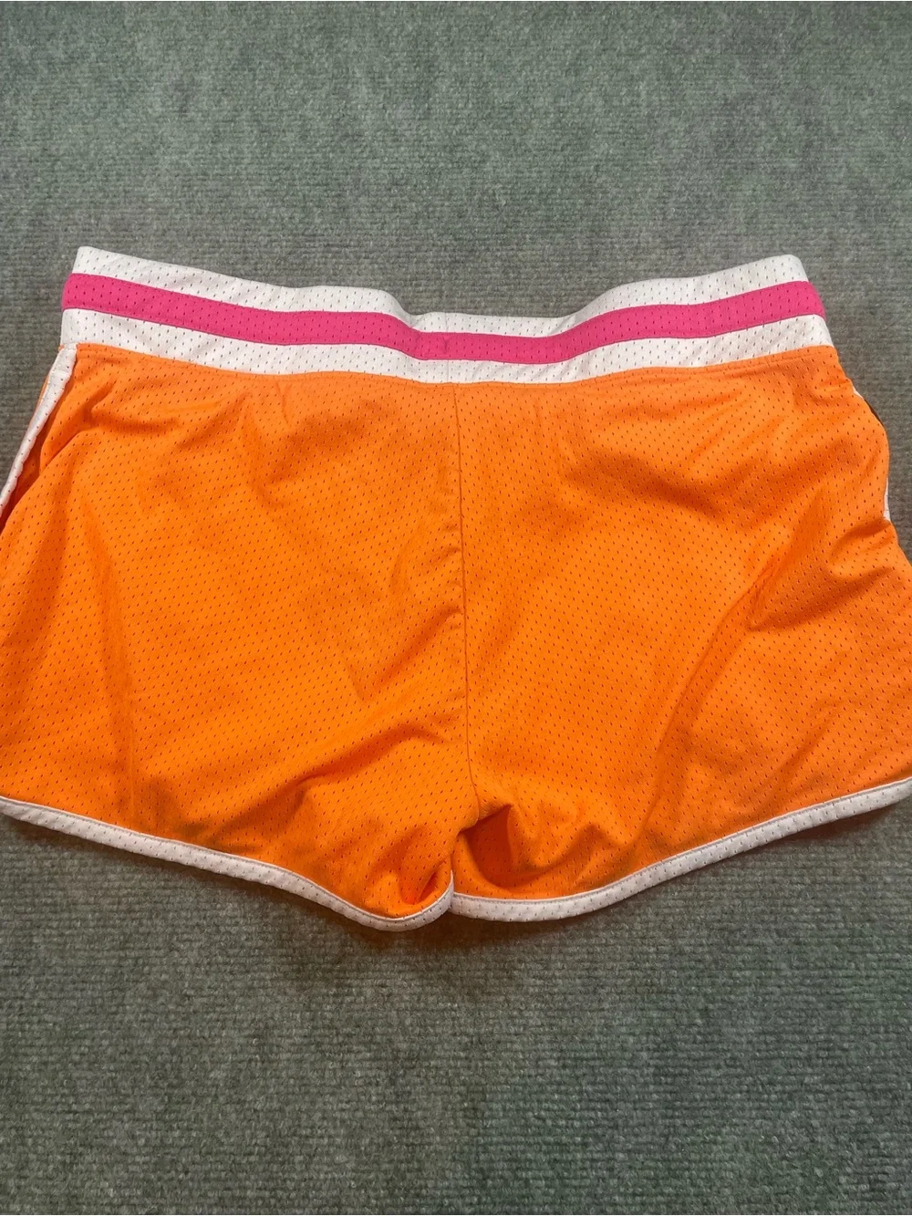 Nike Women's Orange Mesh Athletic Shorts with Pink Drawstring